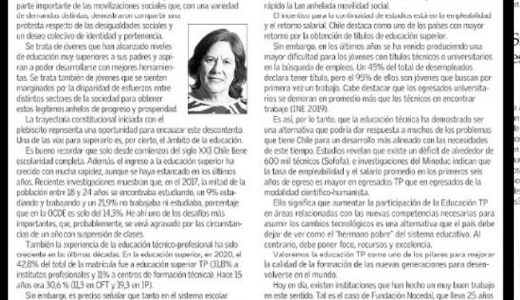 Columna de Mariana Aylwin en el diario El Mercurio destaca labor de Fundación Nocedal