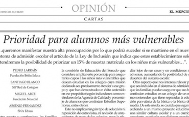 Columna de opinión El Mercurio: Prioridad para alumnos más vulnerables