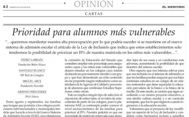 Columna de opinión El Mercurio: Prioridad para alumnos más vulnerables